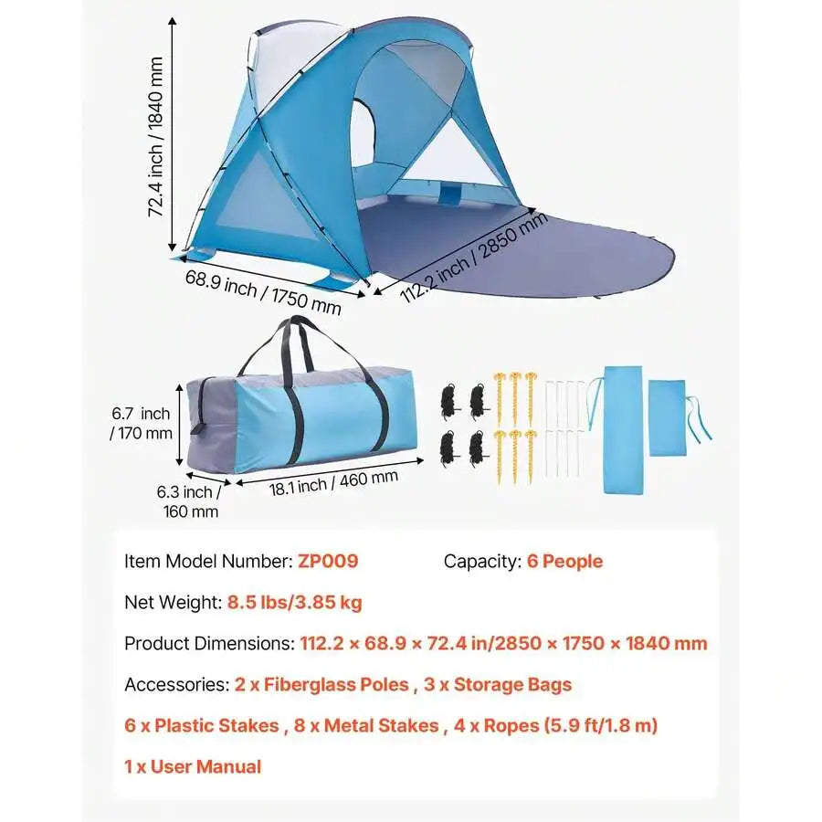 6-Person UPF 50+ Beach Tent